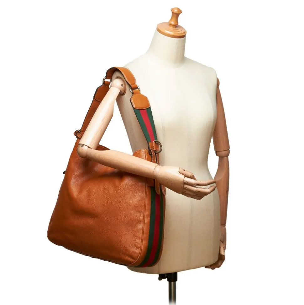 Gucci Vintage - Web Leather Heritage Hobo Bag - Brown - Leather Handbag - Luxury High Quality - Avvenice