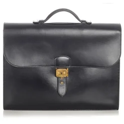 Hermès Vintage - Box Calf Sac a Depeches 38 - Blac - Leather Briefcase - Avvenice