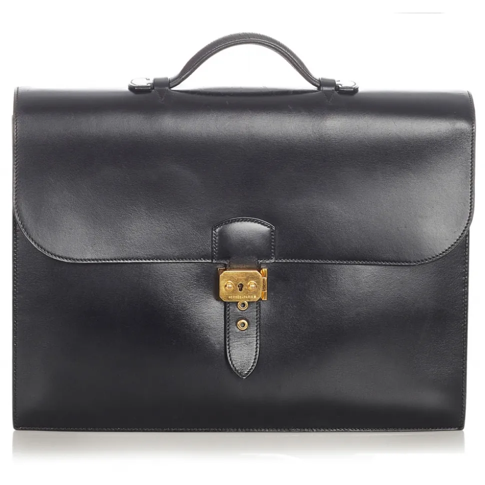 Hermès Vintage - Box Calf Sac a Depeches 38 - Blac - Leather Briefcase - Avvenice