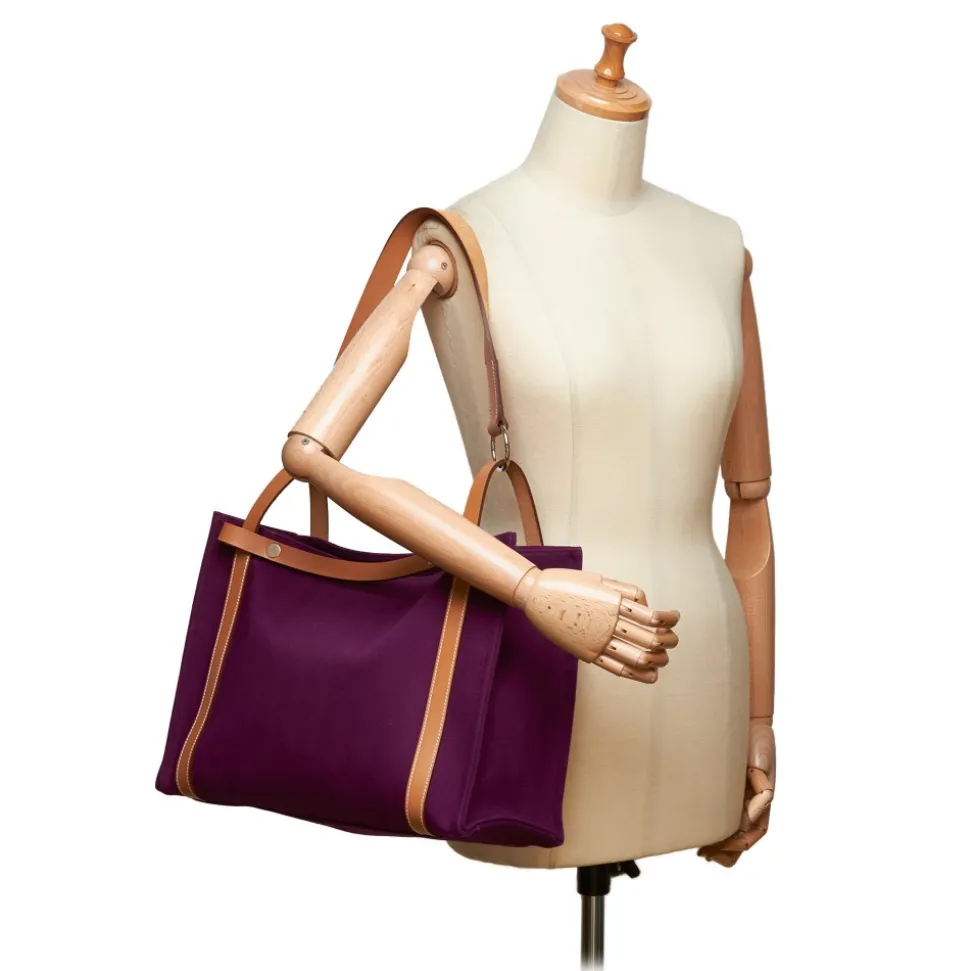 Hermès Vintage - Cabalicol Canvas Tote Bag - Purple Brown - Leather and Canvas Handbag - Luxury High Quality - Avvenice