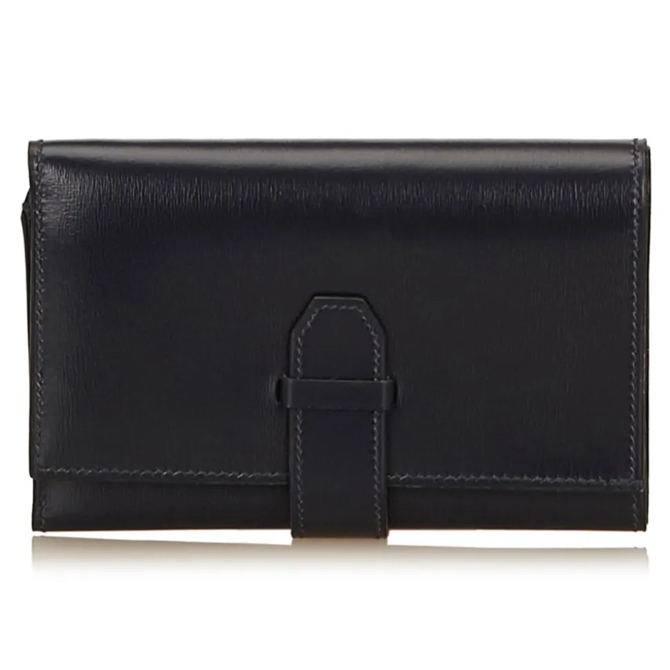 Hermès Vintage - Calf Leather Trifold Long Wallet - Blue Navy - Leather Wallet - Luxury High Quality - Avvenice