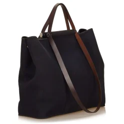 Hermès Vintage - Canvas Cabag Tote Bag - Blue Brown - Leather and Canvas Handbag - Luxury High Quality - Avvenice