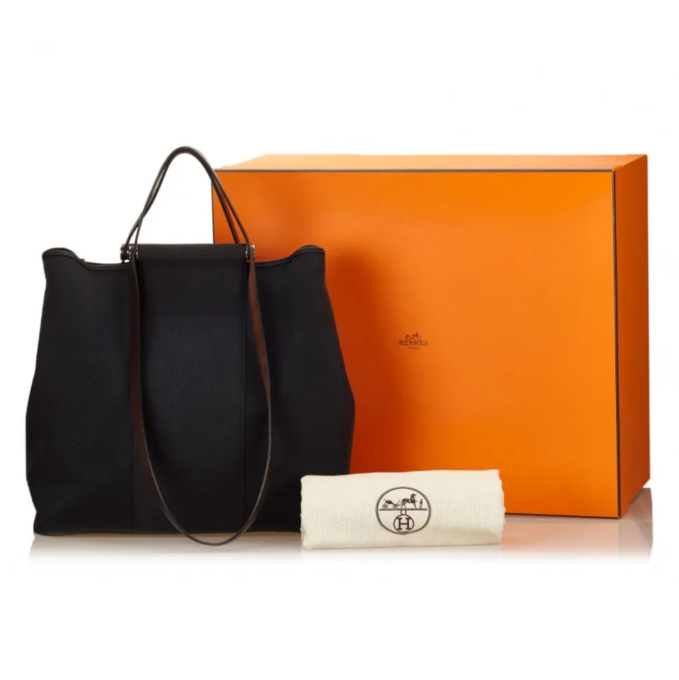 Hermès Vintage - Canvas Cabag Tote Bag - Blue Brown - Leather and Canvas Handbag - Luxury High Quality - Avvenice