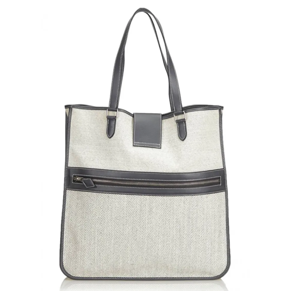 Hermès Vintage - Canvas Tote Bag - Ivory Brown White - Leather and Canvas Handbag - Luxury High Quality - Avvenice