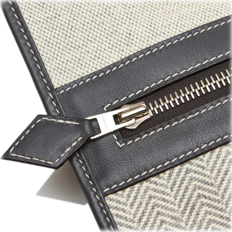 Hermès Vintage - Canvas Tote Bag - Ivory Brown White - Leather and Canvas Handbag - Luxury High Quality - Avvenice