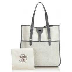 Hermès Vintage - Canvas Tote Bag - Ivory Brown White - Leather and Canvas Handbag - Luxury High Quality - Avvenice