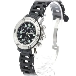 Hermès Vintage - Clipper Diver Chronograph Quartz Womens Watch - Black Silver - Stainless Steel Watch - Luxury High Quality - Avvenice