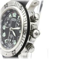 Hermès Vintage - Clipper Diver Chronograph Quartz Womens Watch - Black Silver - Stainless Steel Watch - Luxury High Quality - Avvenice