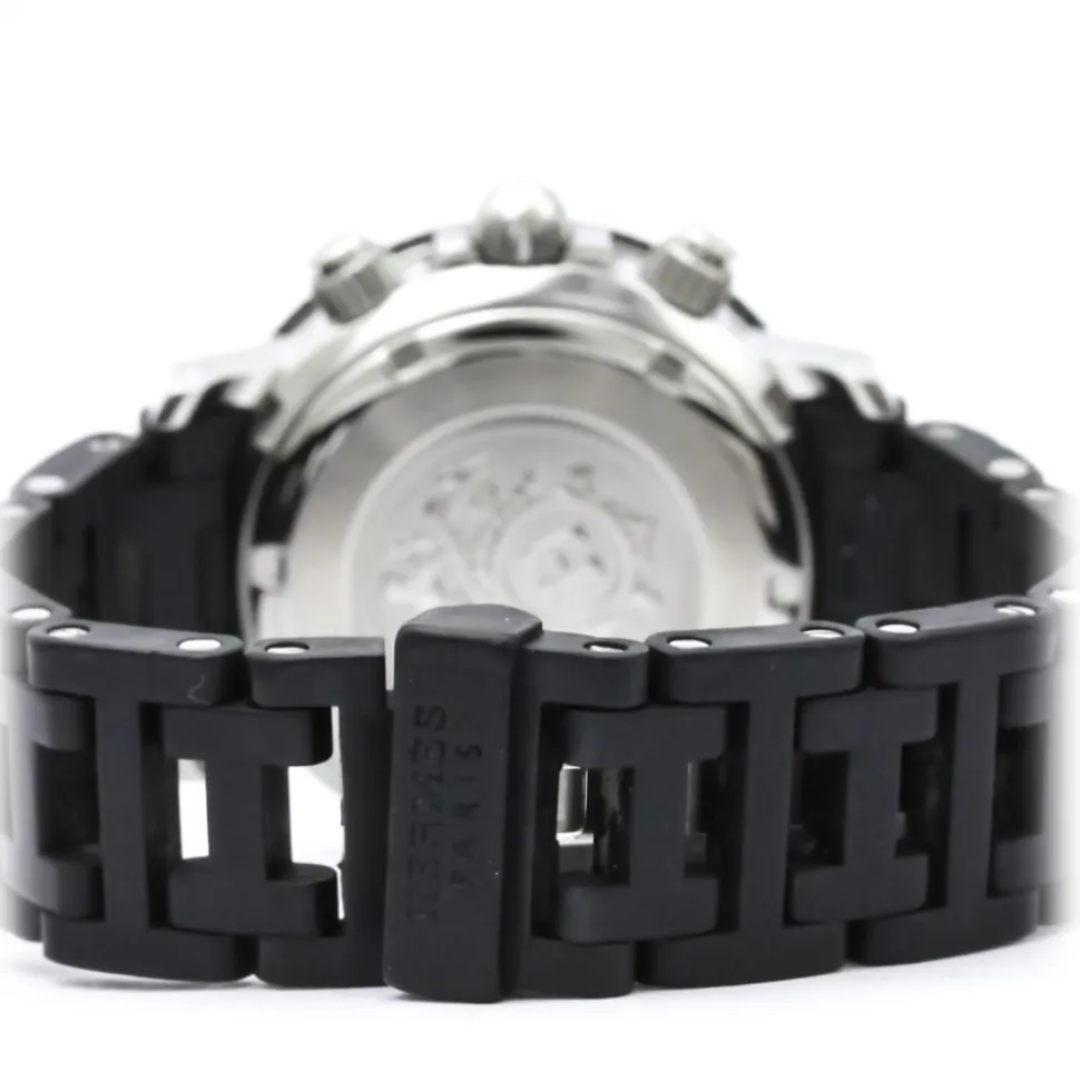 Hermès Vintage - Clipper Diver Chronograph Quartz Womens Watch - Black Silver - Stainless Steel Watch - Luxury High Quality - Avvenice
