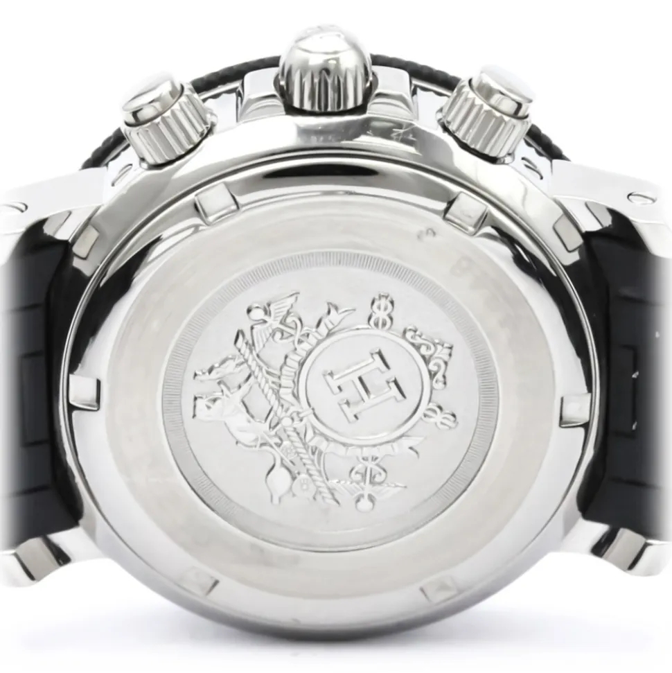 Hermès Vintage - Clipper Diver Chronograph Quartz Womens Watch - Black Silver - Stainless Steel Watch - Luxury High Quality - Avvenice