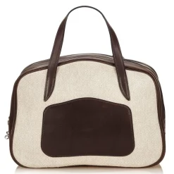 Hermès Vintage - Doha Bag - White Ivory - Leather and Canvas Handbag - Luxury High Quality - Avvenice