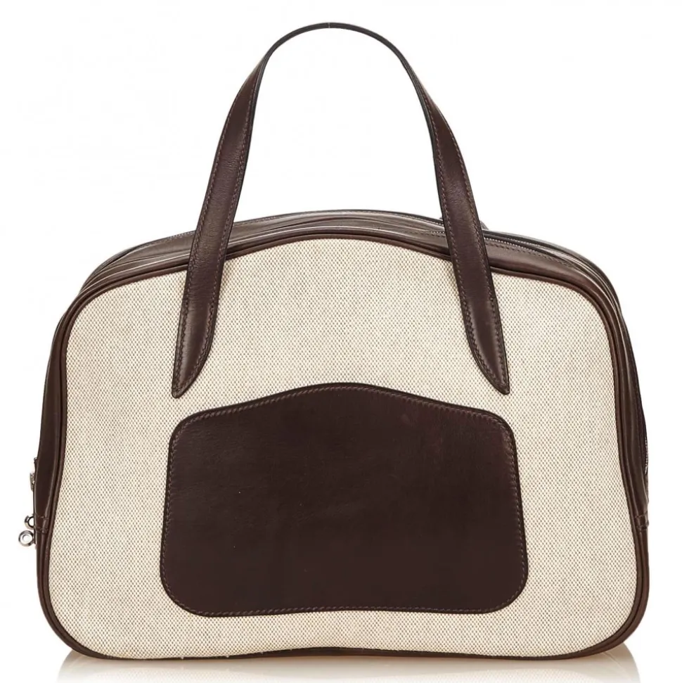 Hermès Vintage - Doha Bag - White Ivory - Leather and Canvas Handbag - Luxury High Quality - Avvenice