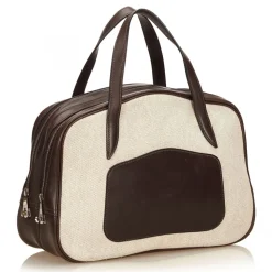 Hermès Vintage - Doha Bag - White Ivory - Leather and Canvas Handbag - Luxury High Quality - Avvenice