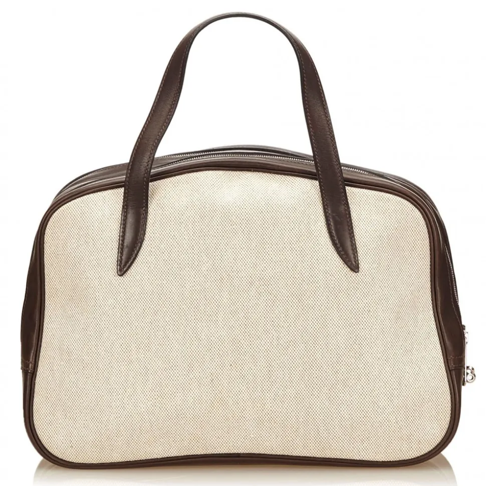 Hermès Vintage - Doha Bag - White Ivory - Leather and Canvas Handbag - Luxury High Quality - Avvenice