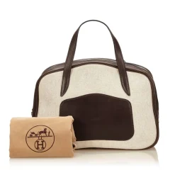 Hermès Vintage - Doha Bag - White Ivory - Leather and Canvas Handbag - Luxury High Quality - Avvenice