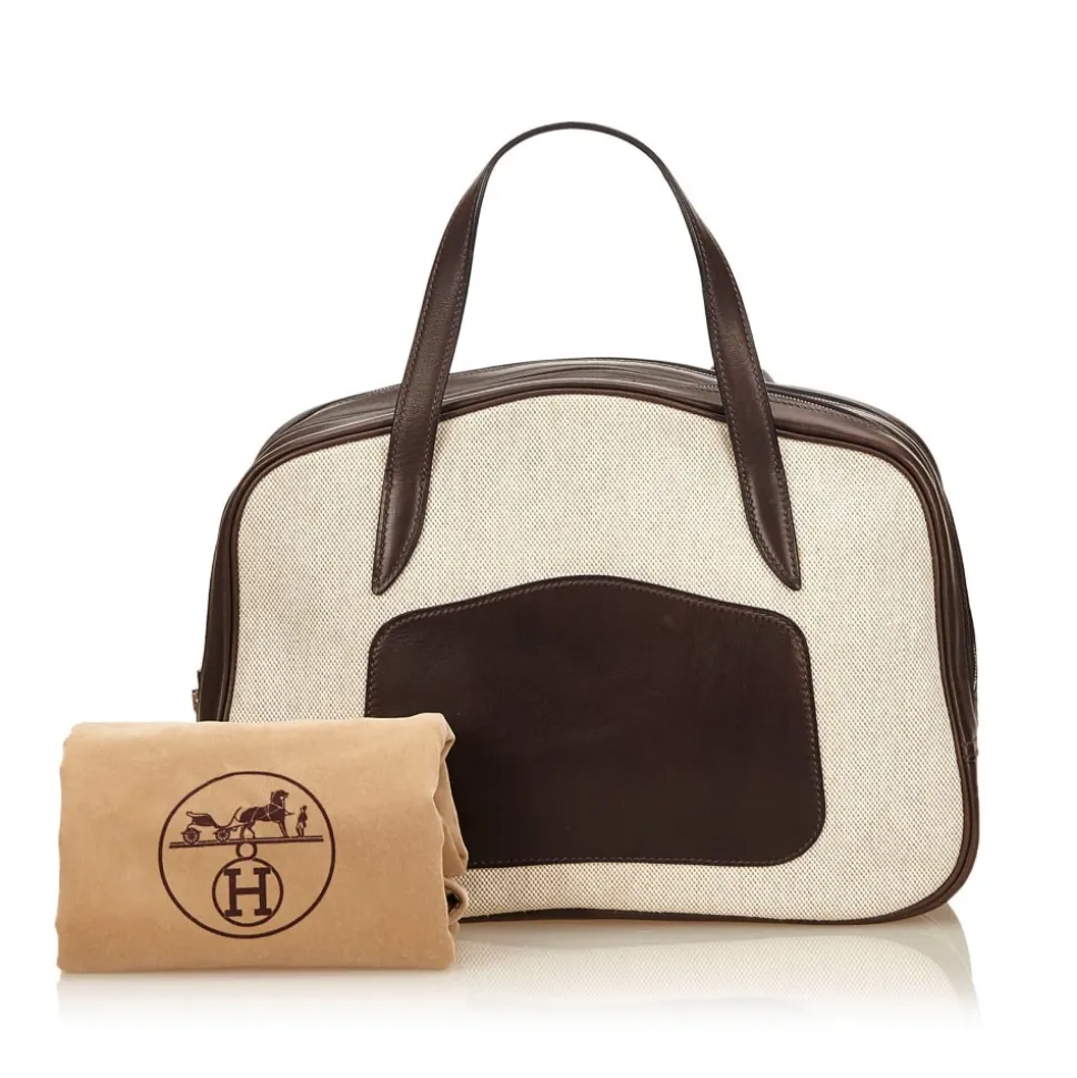 Hermès Vintage - Doha Bag - White Ivory - Leather and Canvas Handbag - Luxury High Quality - Avvenice