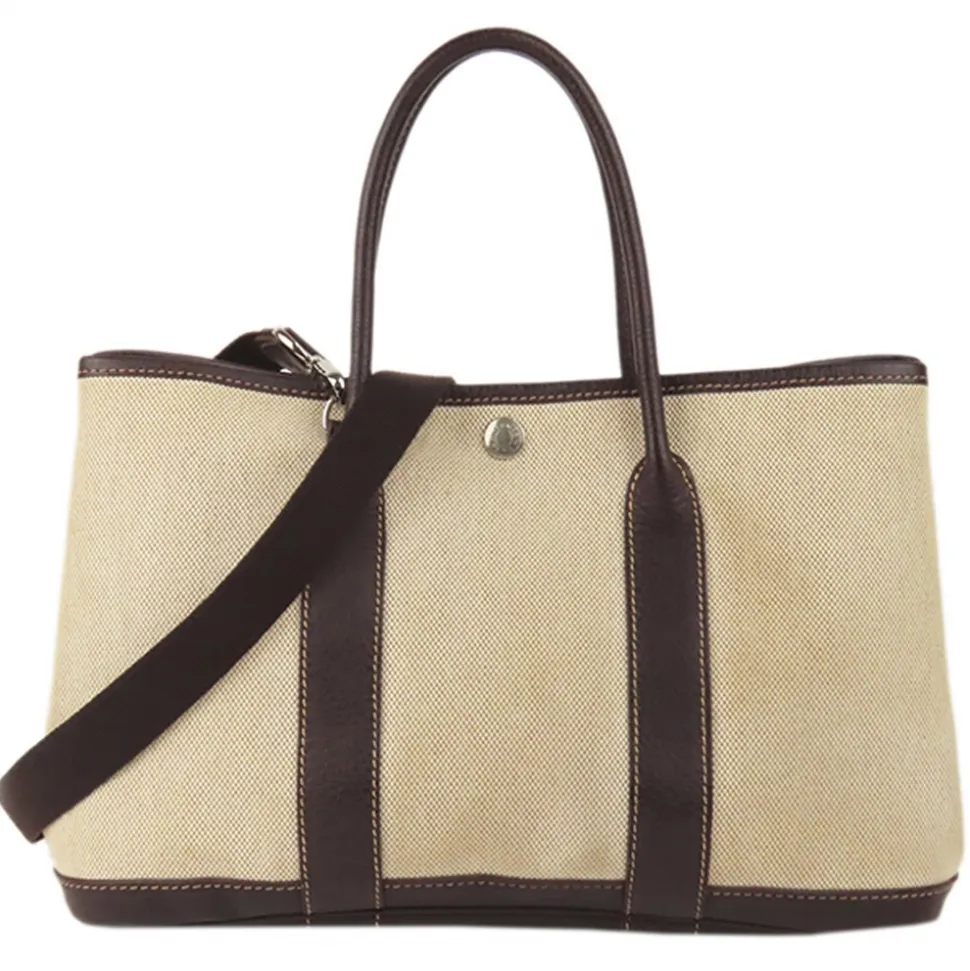 Hermès Vintage - Garden Party TPM - Dark Brown Beige - Canvas Handbag - Avvenice