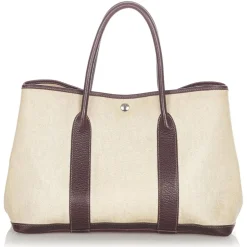 Hermès Vintage - Garden Party PM - Dark Brown Beige - Canvas Handbag - Avvenice