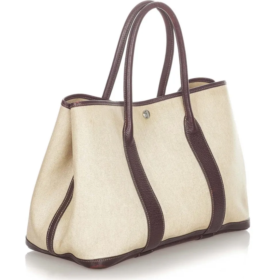 Hermès Vintage - Garden Party PM - Dark Brown Beige - Canvas Handbag - Avvenice