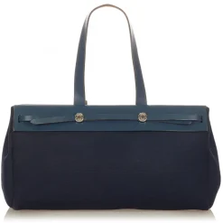 Hermès Vintage - Herbag Cabas MM - Blue Navy - Canvas Handbag - Avvenice