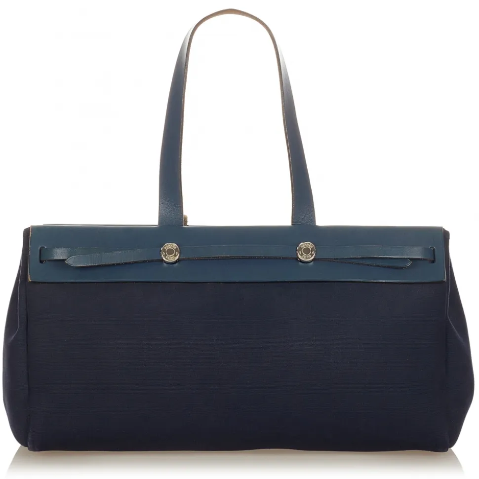 Hermès Vintage - Herbag Cabas MM - Blue Navy - Canvas Handbag - Avvenice