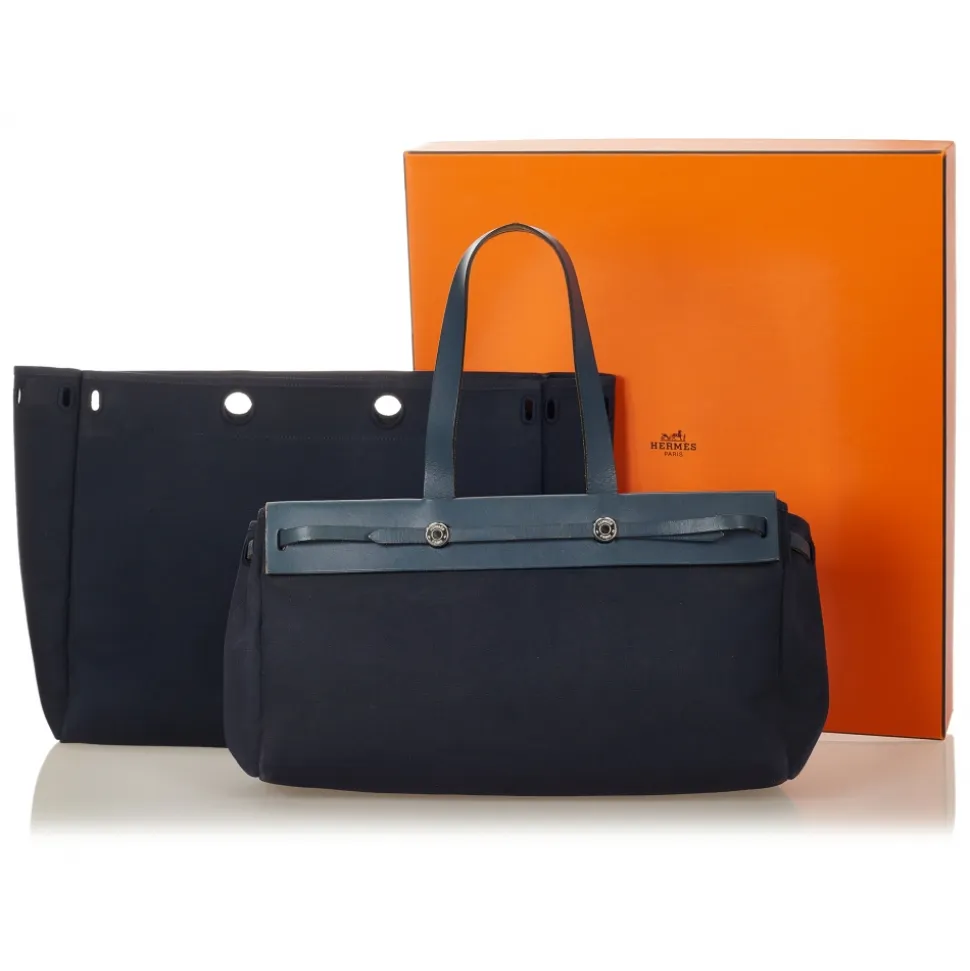 Hermès Vintage - Herbag Cabas MM - Blue Navy - Canvas Handbag - Avvenice