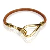 Hermès Vintage - Jumbo Hook Bracelet - Brown Light Brown Gold - Leather Bracelet - Luxury High Quality - Avvenice