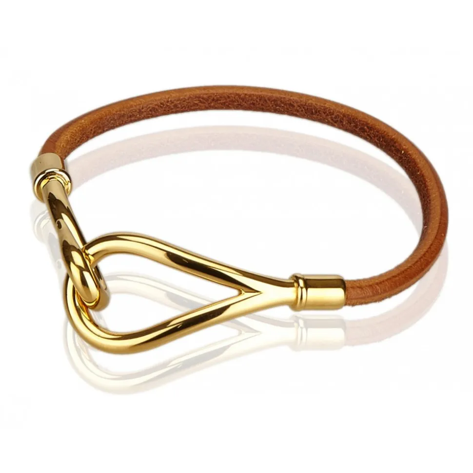 Hermès Vintage - Jumbo Hook Bracelet - Brown Light Brown Gold - Leather Bracelet - Luxury High Quality - Avvenice