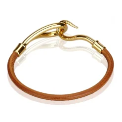 Hermès Vintage - Jumbo Hook Bracelet - Brown Light Brown Gold - Leather Bracelet - Luxury High Quality - Avvenice