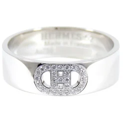Hermès Vintage - 18K Diamond H DAncre Ring - Silver - Diamond Ring - Avvenice
