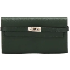Hermès Vintage - Kelly Chevre Long Wallet - Dark Green - Leather Wallet - Avvenice