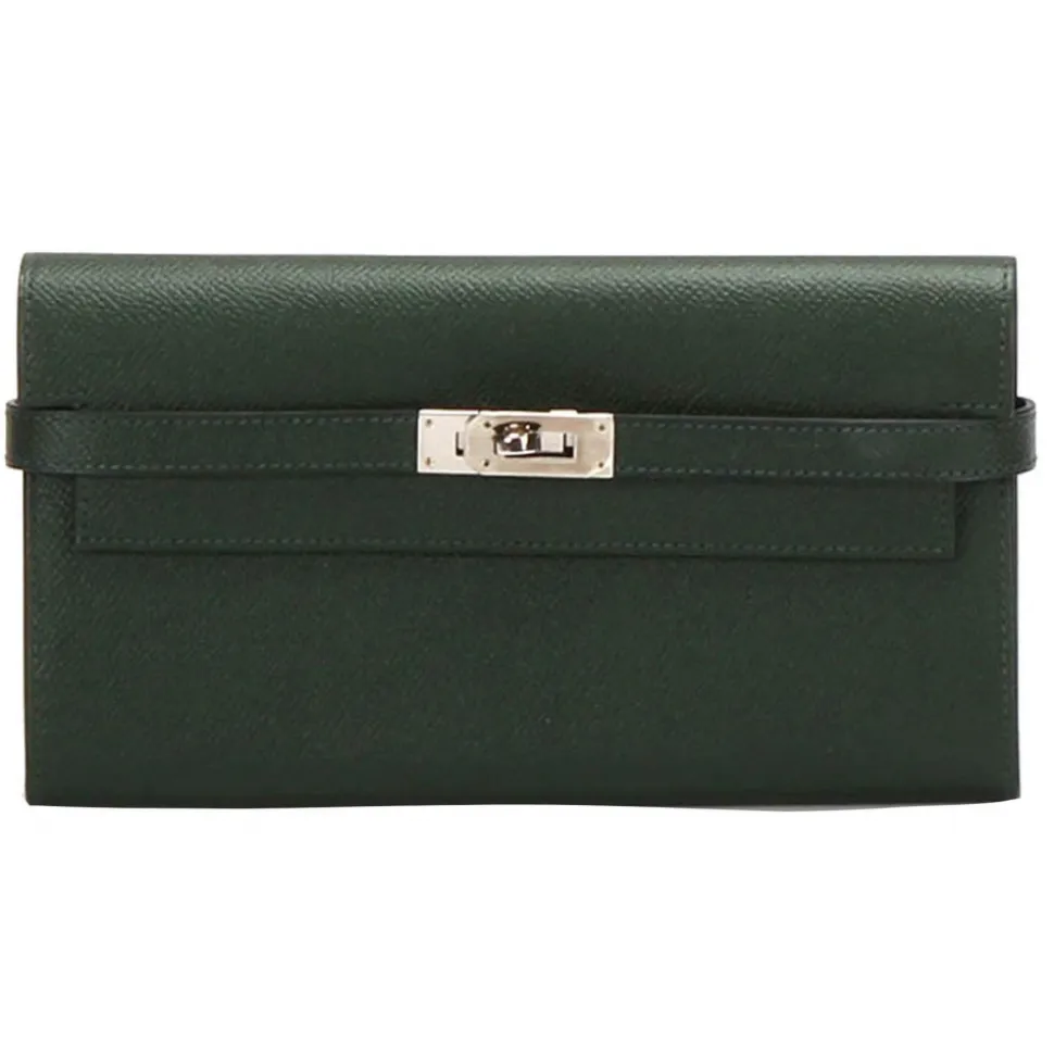 Hermès Vintage - Kelly Chevre Long Wallet - Dark Green - Leather Wallet - Avvenice