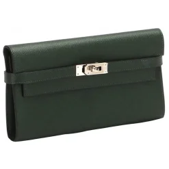 Hermès Vintage - Kelly Chevre Long Wallet - Dark Green - Leather Wallet - Avvenice