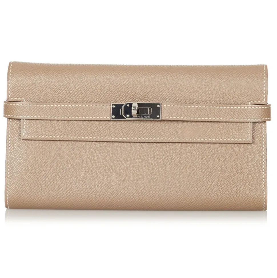 Hermès Vintage - Kelly Chevre Long Wallet - Brown Beige - Leather Wallet - Avvenice