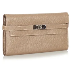 Hermès Vintage - Kelly Chevre Long Wallet - Brown Beige - Leather Wallet - Avvenice