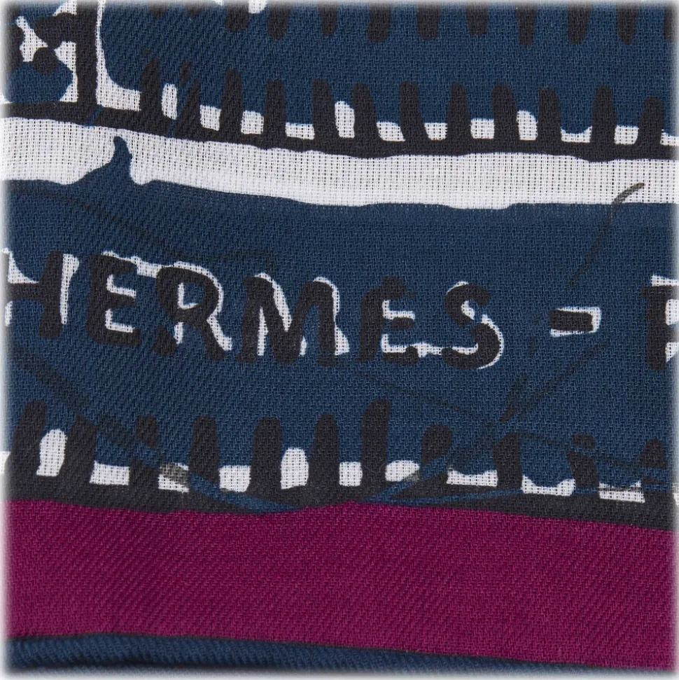 Hermès Vintage - Le Boubou H Cotton Scarf - Blue - Cotton Foulard - Luxury High Quality - Avvenice