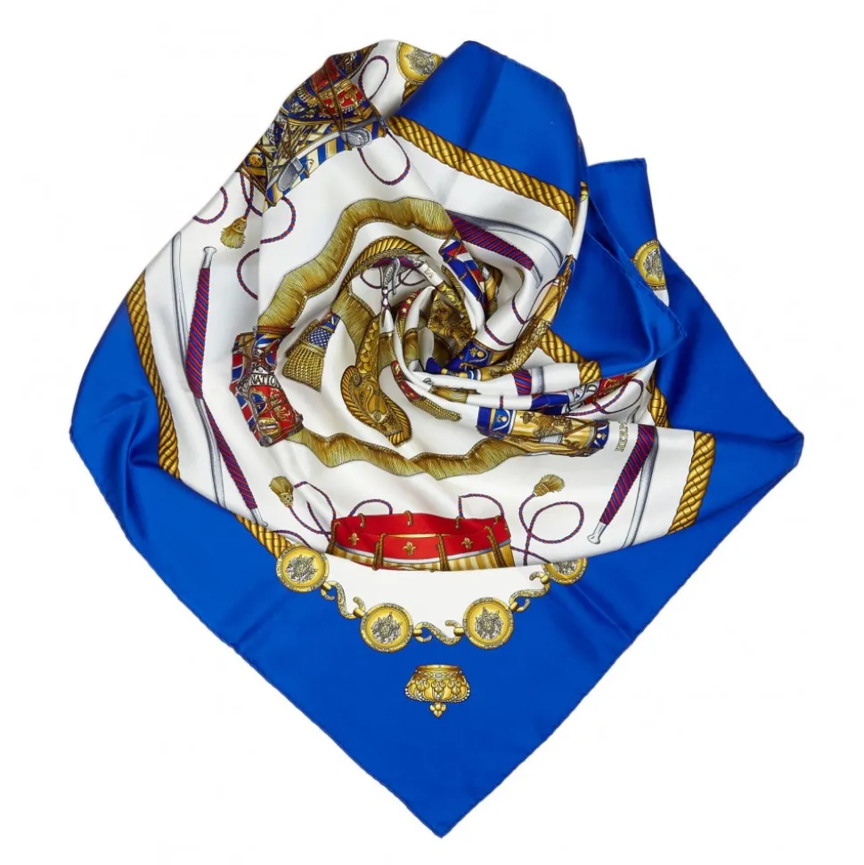 Hermès Vintage - Le Tambours Silk Scarf - Blue Navy Multi - Silk Foulard - Luxury High Quality - Avvenice