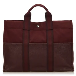 Hermès Vintage - Leather Base Fourre Tout MM Bag - Red Bordeaux Brown - Leather and Canvas Handbag - Luxury High Quality - Avvenice