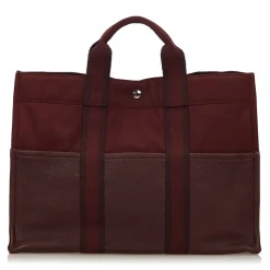 Hermès Vintage - Leather Base Fourre Tout MM Bag - Red Bordeaux Brown - Leather and Canvas Handbag - Luxury High Quality - Avvenice