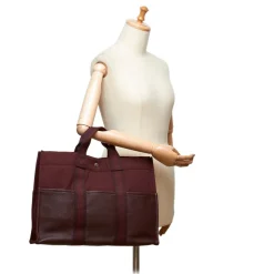 Hermès Vintage - Leather Base Fourre Tout MM Bag - Red Bordeaux Brown - Leather and Canvas Handbag - Luxury High Quality - Avvenice