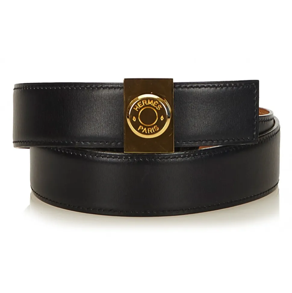 Hermès Vintage - Leather Clou De Selle Belt - Black Gold - Leather Belt - Luxury High Quality - Avvenice