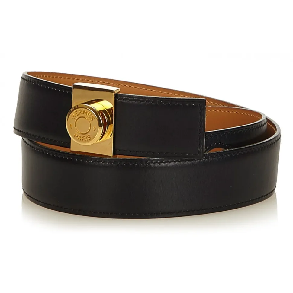 Hermès Vintage - Leather Clou De Selle Belt - Black Gold - Leather Belt - Luxury High Quality - Avvenice
