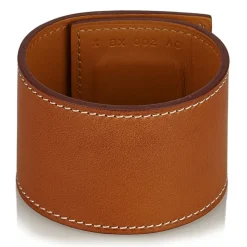 Hermès Vintage - Leather Creneau Cuff - Brown Light Brown Gold - Leather Bracelet - Luxury High Quality - Avvenice