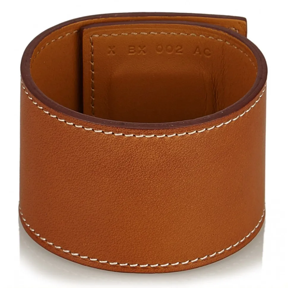 Hermès Vintage - Leather Creneau Cuff - Brown Light Brown Gold - Leather Bracelet - Luxury High Quality - Avvenice