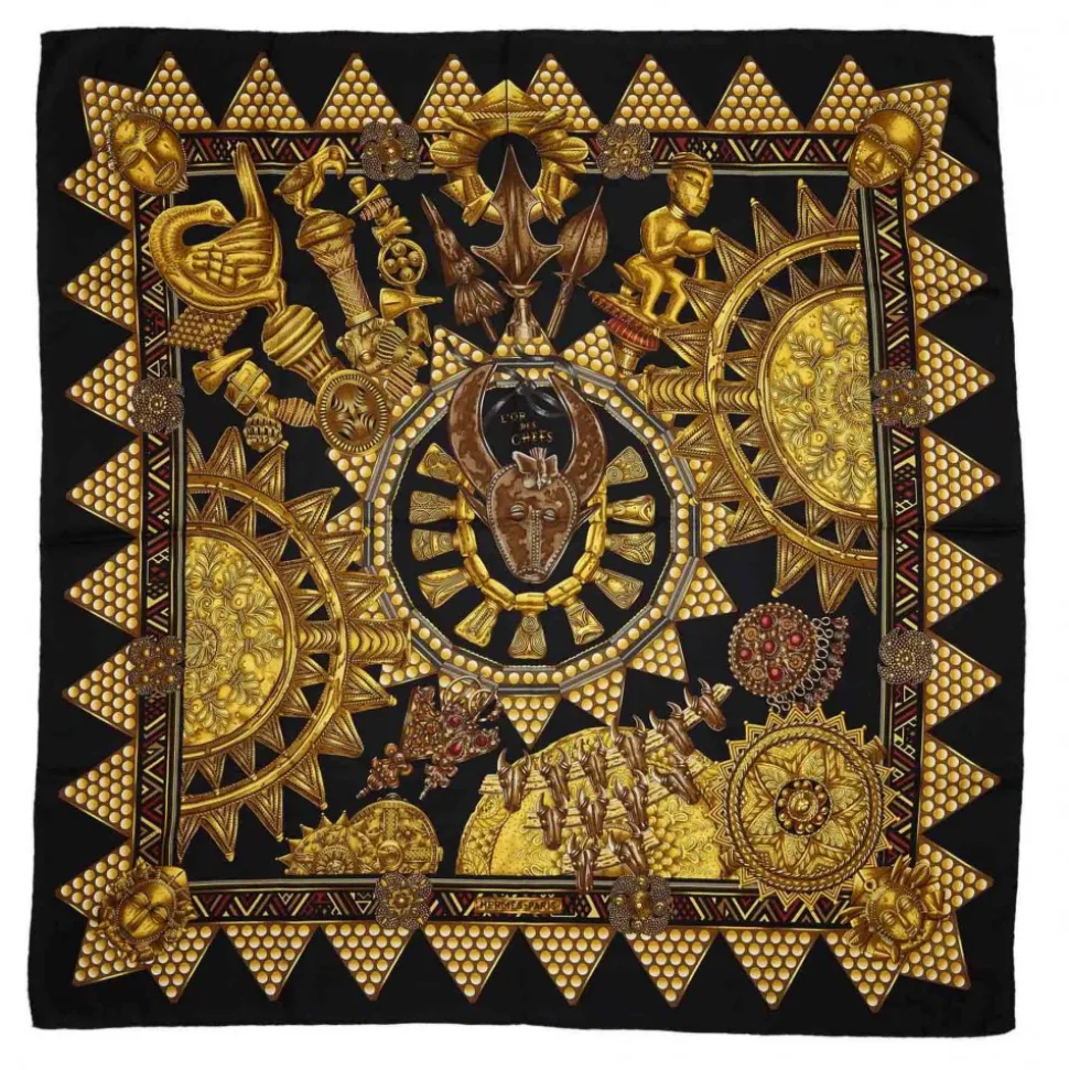 Hermès Vintage - Lor Des Chefs Silk Scarf - Black Multi - Silk Foulard - Luxury High Quality - Avvenice