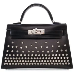 Hermès Vintage - Mini Box Calf Studded Cloute Kelly Sellier 20 - Black - Leather and Calf Handbag - Luxury High Quality - Avvenice