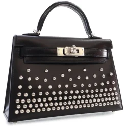Hermès Vintage - Mini Box Calf Studded Cloute Kelly Sellier 20 - Black - Leather and Calf Handbag - Luxury High Quality - Avvenice
