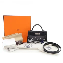 Hermès Vintage - Mini Box Calf Studded Cloute Kelly Sellier 20 - Black - Leather and Calf Handbag - Luxury High Quality - Avvenice