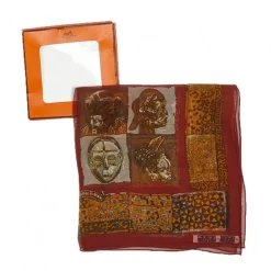Hermès Vintage - Persona Printed Silk Scarf - Red Bordeaux Multi - Silk Foulard - Luxury High Quality - Avvenice
