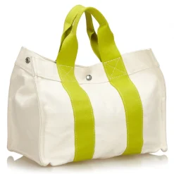Hermès Vintage - Sac Deauville PM Tote Bag - White Light Green - Canvas Handbag - Luxury High Quality - Avvenice